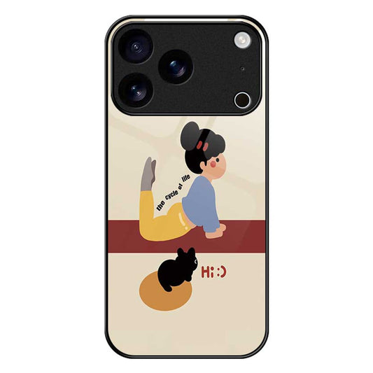 For iPhone 17 Pro Max Case TPU PC Tempered Glass Pattern Printing Slim Phone Back Cover - B0293