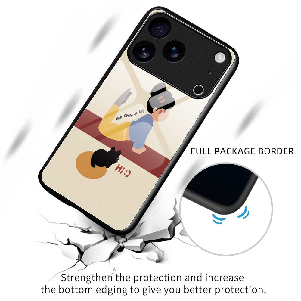 For iPhone 17 Pro Max Case TPU PC Tempered Glass Pattern Printing Slim Phone Back Cover - B0293