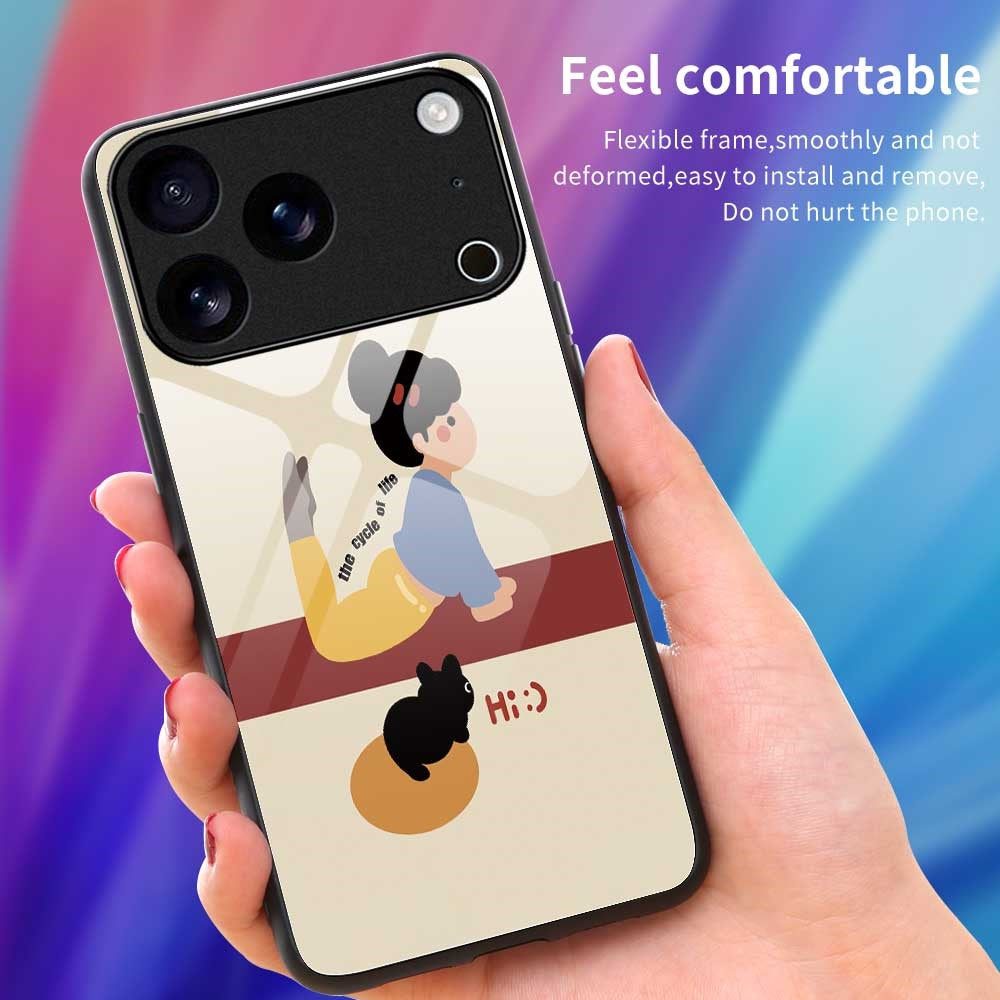 For iPhone 17 Pro Max Case TPU PC Tempered Glass Pattern Printing Slim Phone Back Cover - B0293