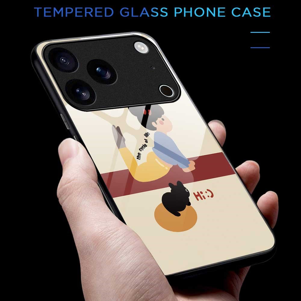 For iPhone 17 Pro Max Case TPU PC Tempered Glass Pattern Printing Slim Phone Back Cover - B0293