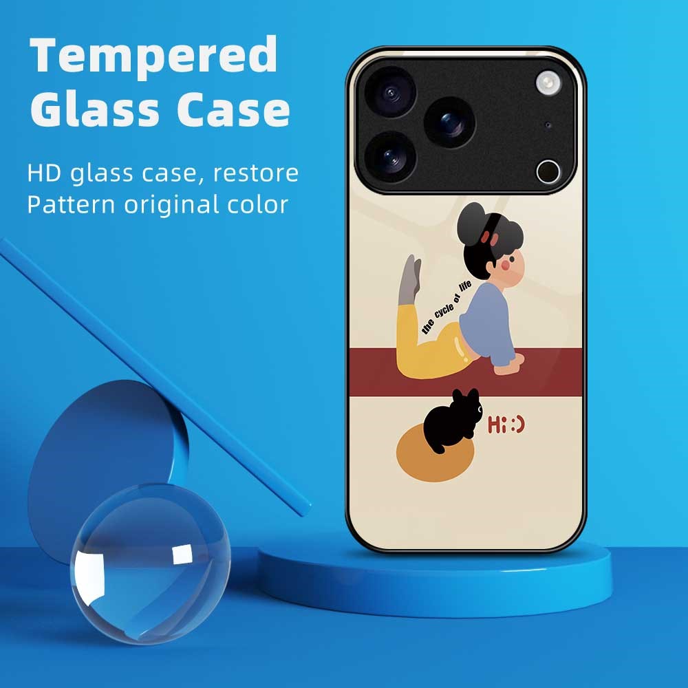 For iPhone 17 Pro Max Case TPU PC Tempered Glass Pattern Printing Slim Phone Back Cover - B0293