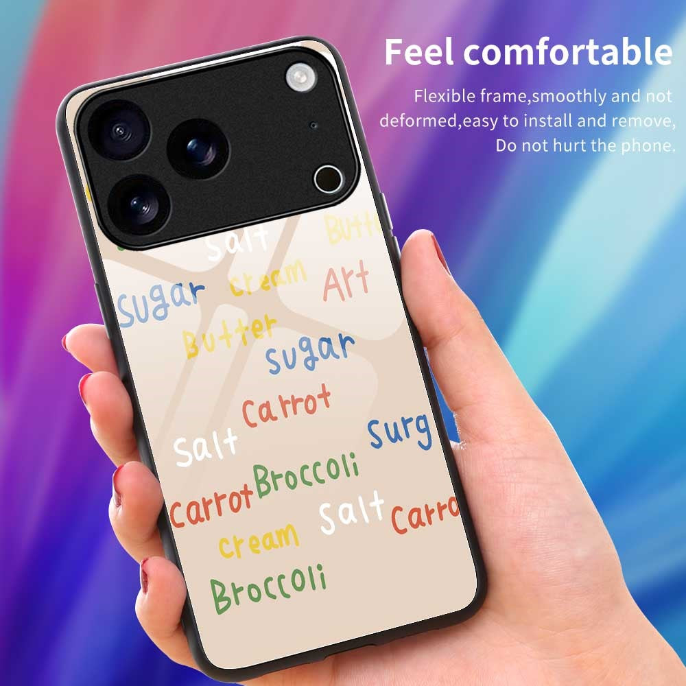 For iPhone 17 Pro Max Case TPU PC Tempered Glass Pattern Printing Slim Phone Back Cover - B0296