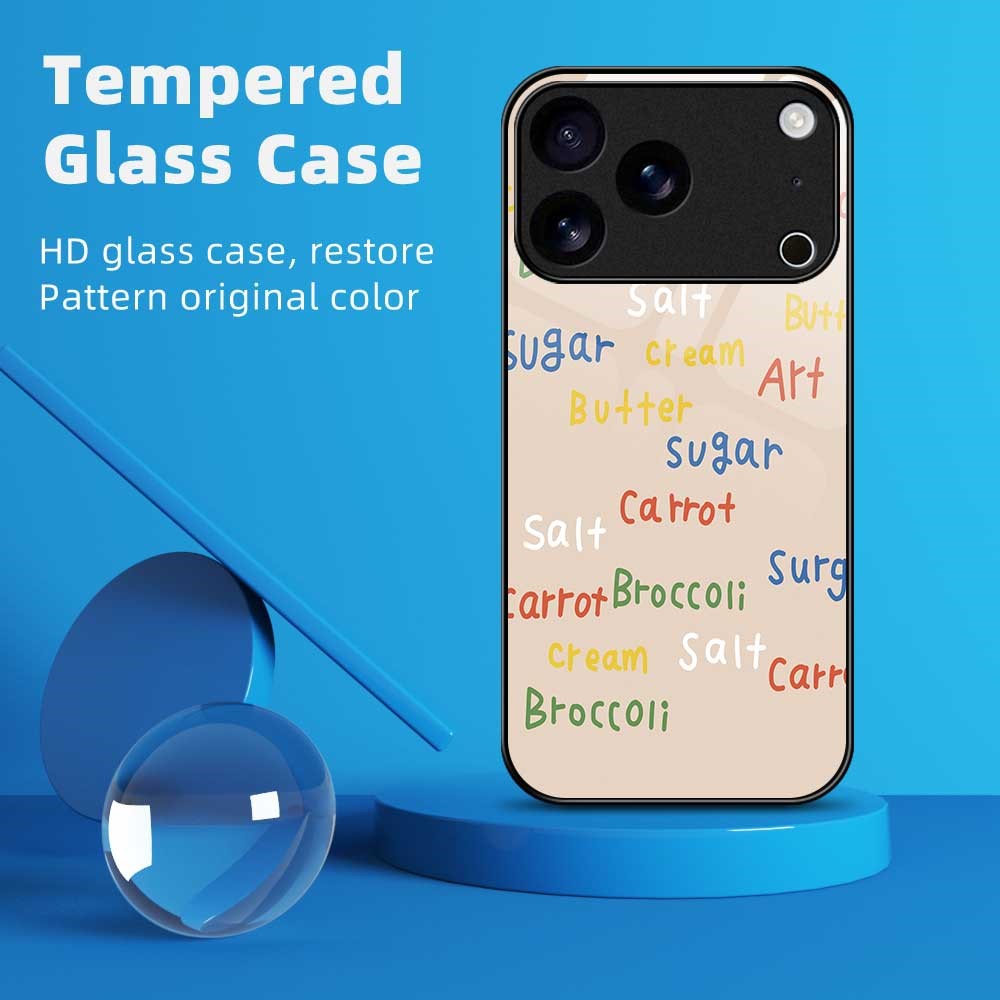For iPhone 17 Pro Max Case TPU PC Tempered Glass Pattern Printing Slim Phone Back Cover - B0296