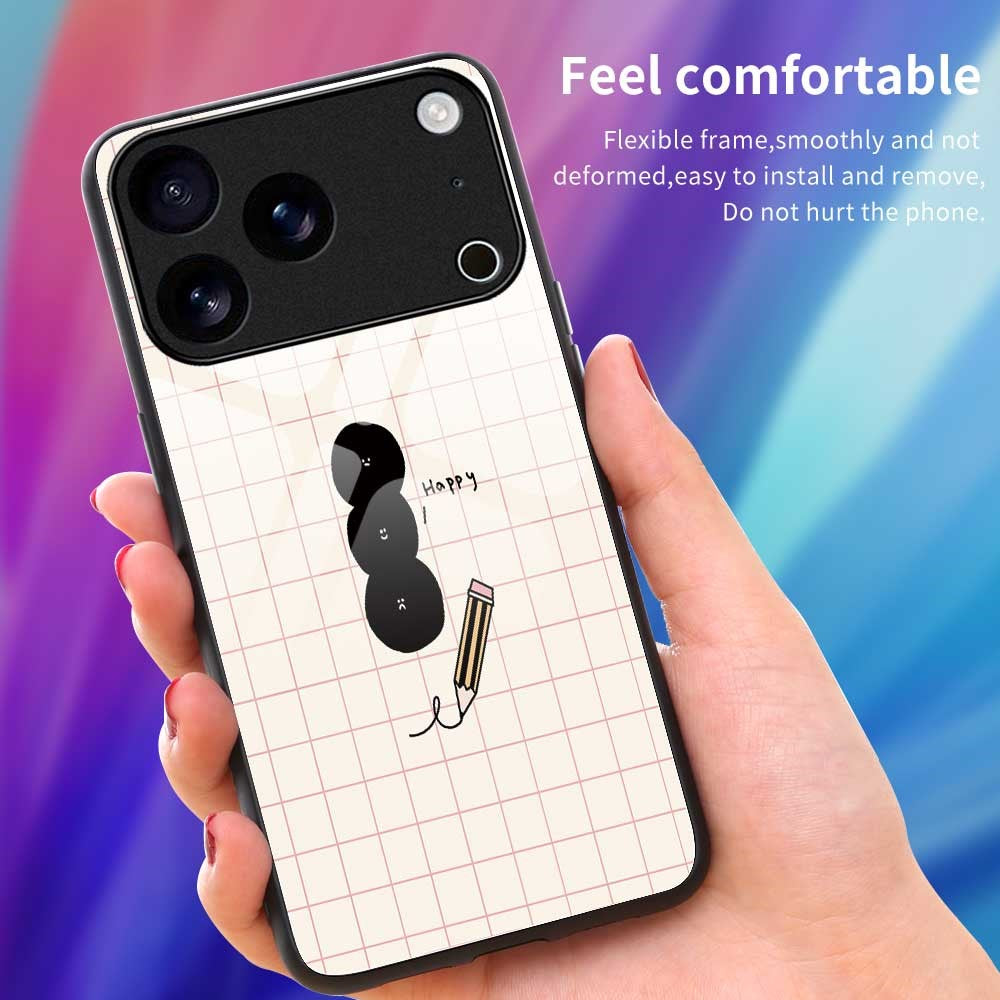 For iPhone 17 Pro Max Case TPU PC Tempered Glass Pattern Printing Slim Phone Back Cover - B0298