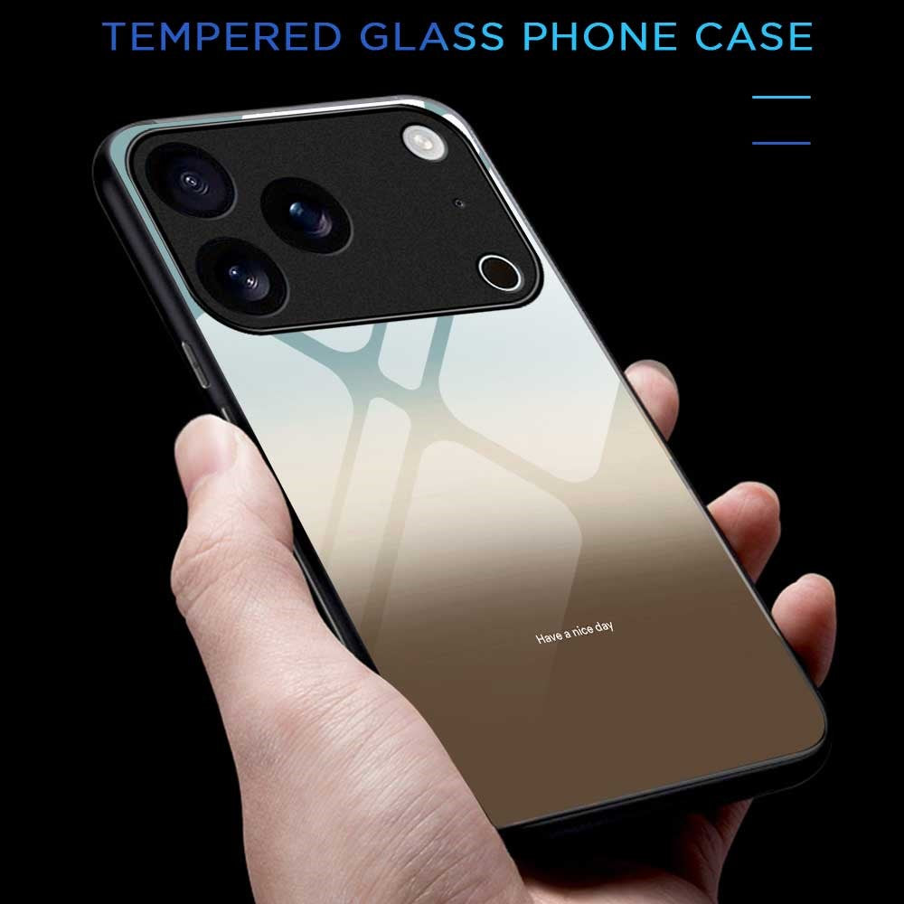 For iPhone 17 Pro Max Case TPU PC Tempered Glass Pattern Printing Slim Phone Back Cover - B0299