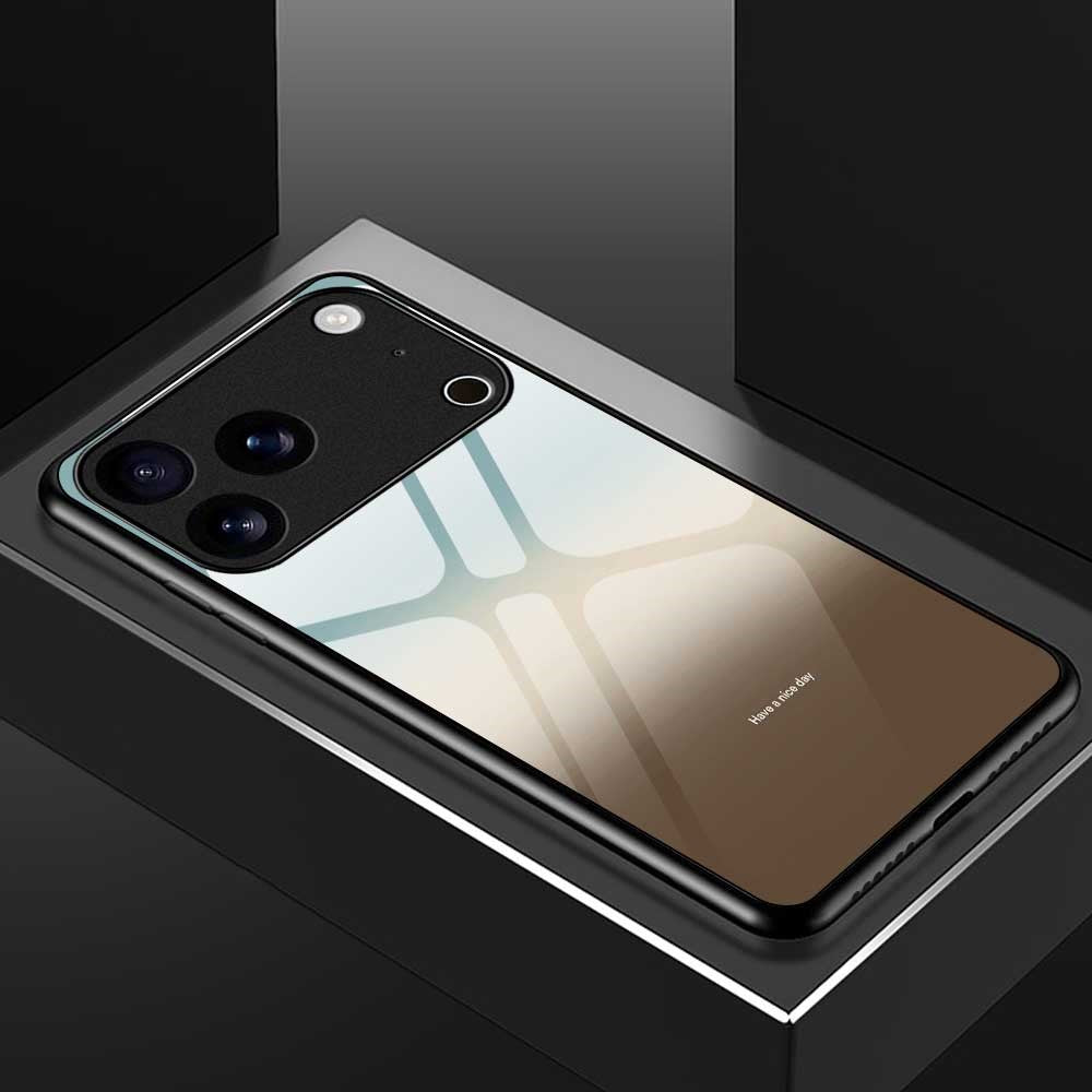 For iPhone 17 Pro Max Case TPU PC Tempered Glass Pattern Printing Slim Phone Back Cover - B0299