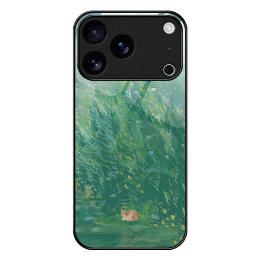 For iPhone 17 Pro Max Case TPU PC Tempered Glass Pattern Printing Slim Phone Back Cover - B0300