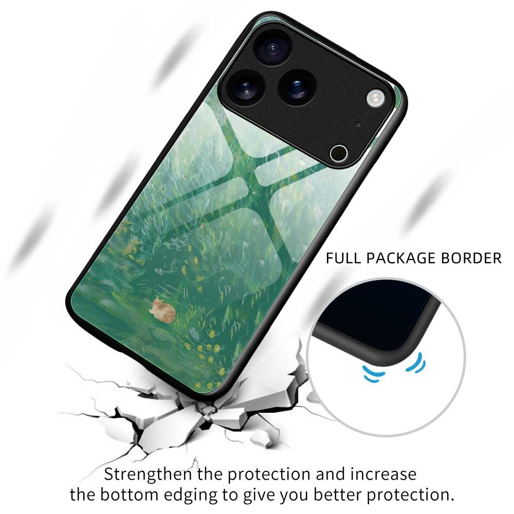 For iPhone 17 Pro Max Case TPU PC Tempered Glass Pattern Printing Slim Phone Back Cover - B0300