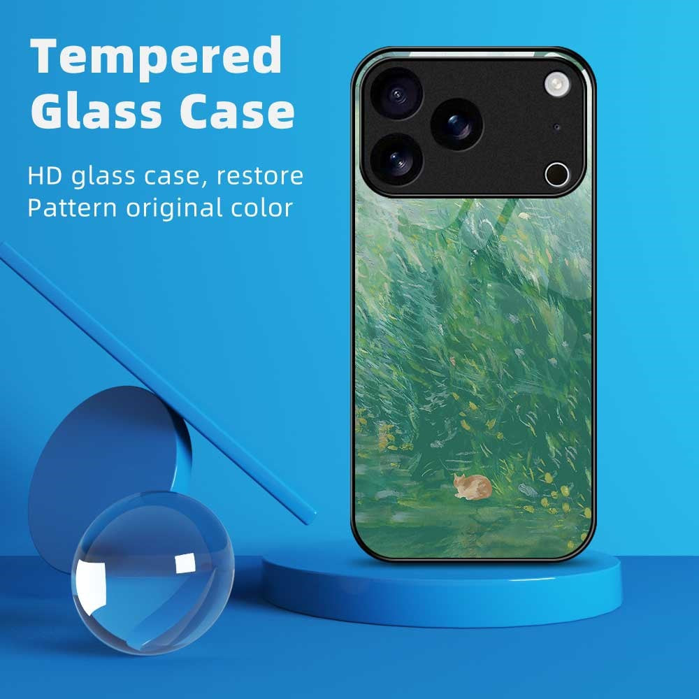 For iPhone 17 Pro Max Case TPU PC Tempered Glass Pattern Printing Slim Phone Back Cover - B0300