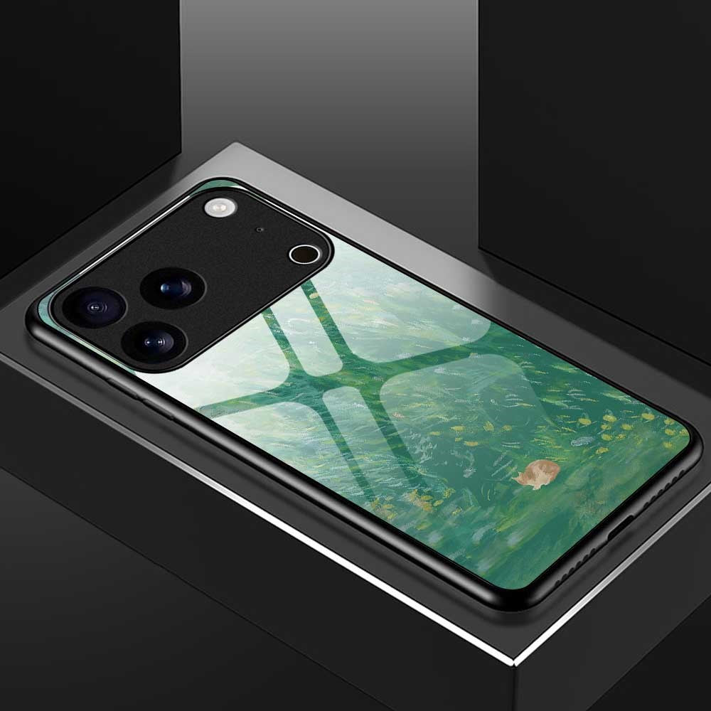 For iPhone 17 Pro Max Case TPU PC Tempered Glass Pattern Printing Slim Phone Back Cover - B0300