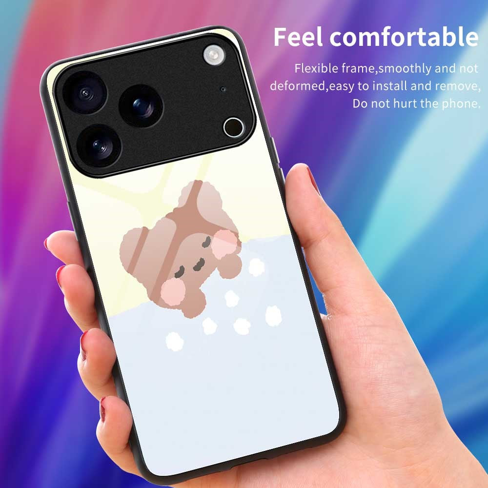 For iPhone 17 Pro Max Case TPU PC Tempered Glass Pattern Printing Slim Phone Back Cover - B0303