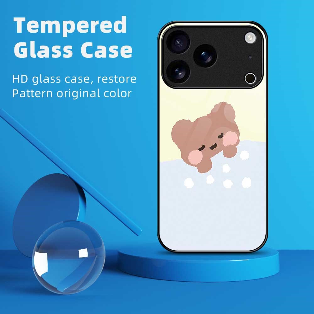 For iPhone 17 Pro Max Case TPU PC Tempered Glass Pattern Printing Slim Phone Back Cover - B0303