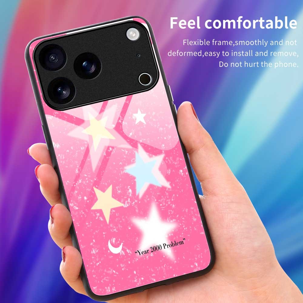 For iPhone 17 Pro Max Case TPU PC Tempered Glass Pattern Printing Slim Phone Back Cover - B0307