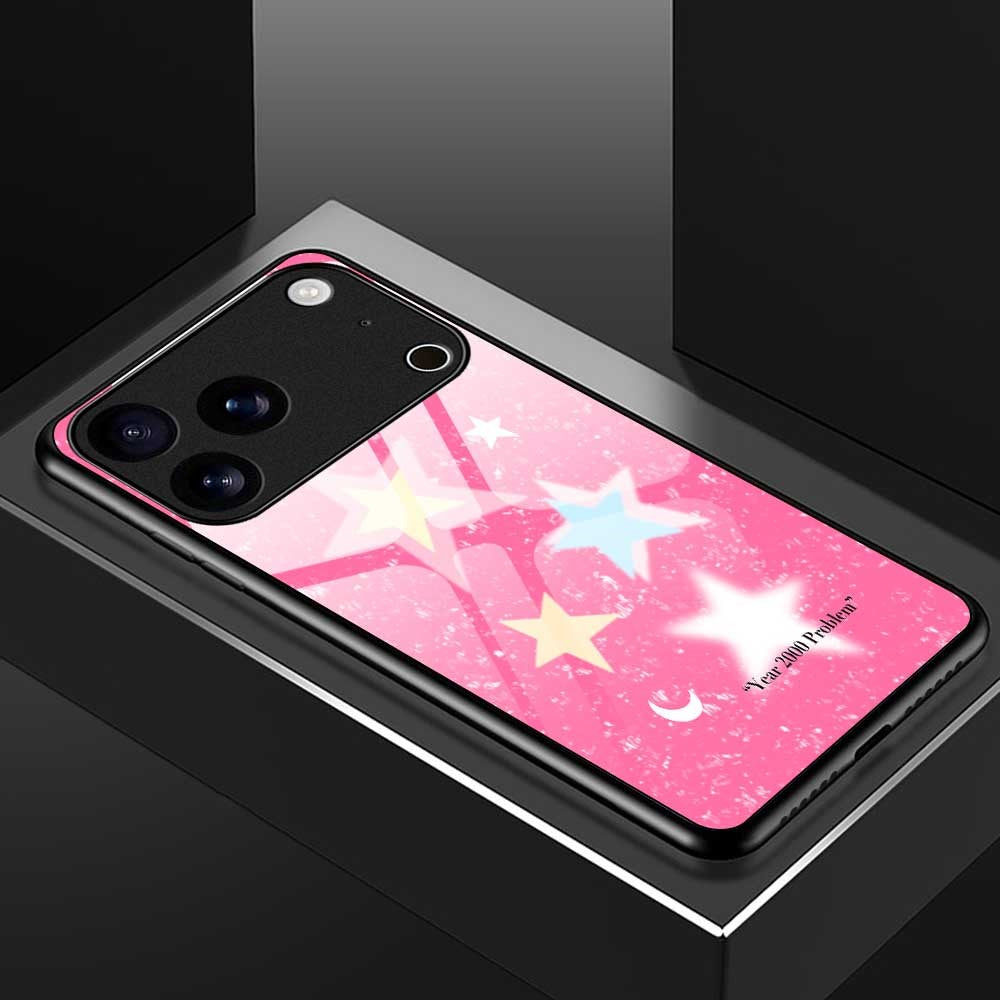 For iPhone 17 Pro Max Case TPU PC Tempered Glass Pattern Printing Slim Phone Back Cover - B0307