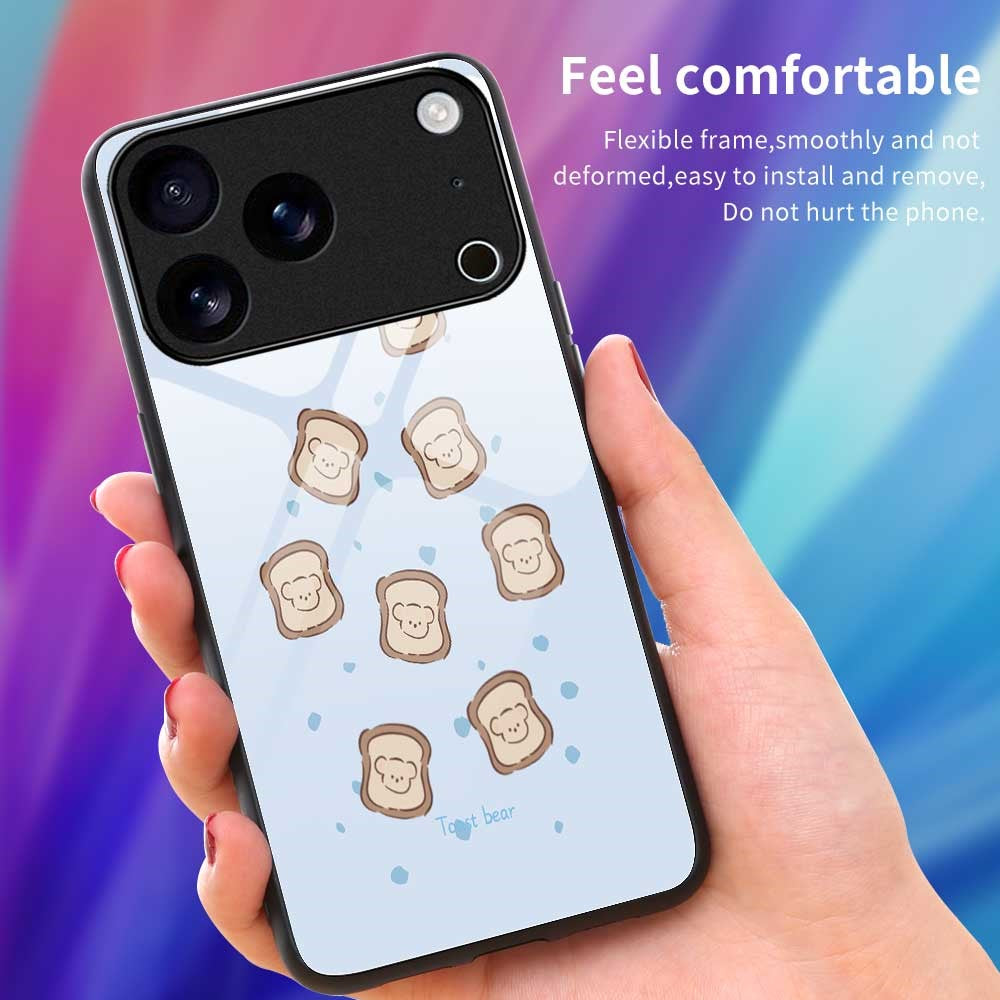 For iPhone 17 Pro Max Case TPU PC Tempered Glass Pattern Printing Slim Phone Back Cover - B0308