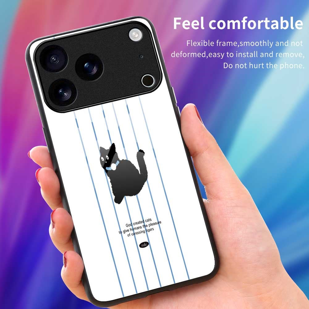 For iPhone 17 Pro Max Case TPU PC Tempered Glass Pattern Printing Slim Phone Back Cover - B0309