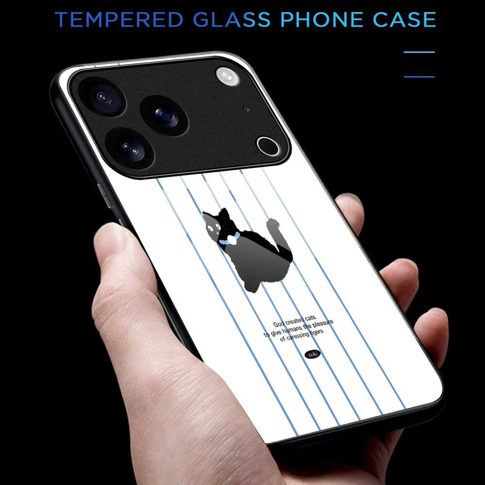 For iPhone 17 Pro Max Case TPU PC Tempered Glass Pattern Printing Slim Phone Back Cover - B0309