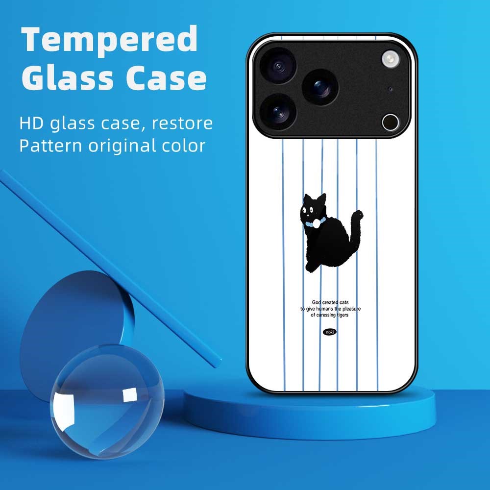 For iPhone 17 Pro Max Case TPU PC Tempered Glass Pattern Printing Slim Phone Back Cover - B0309