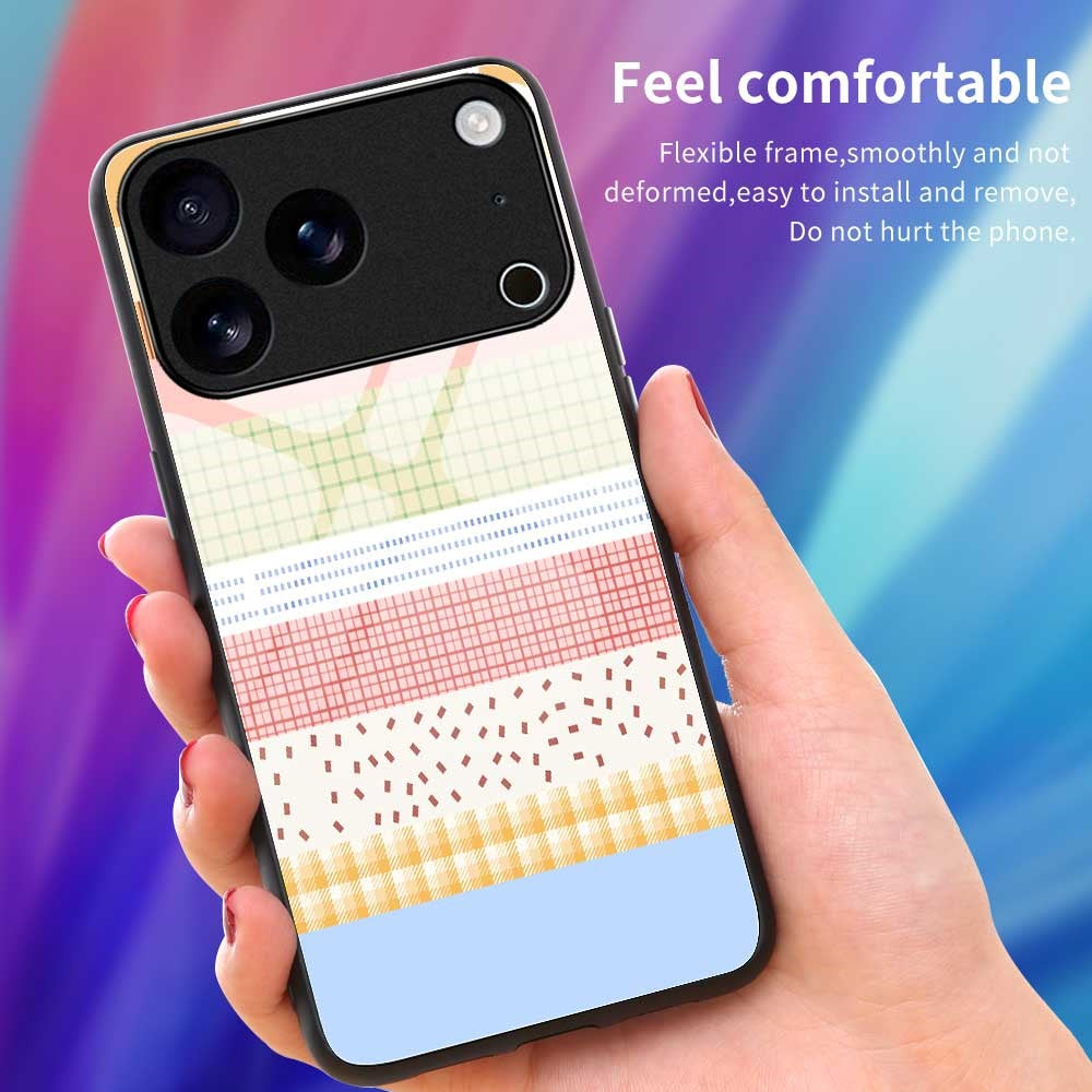 For iPhone 17 Pro Max Case TPU PC Tempered Glass Pattern Printing Slim Phone Back Cover - B0310