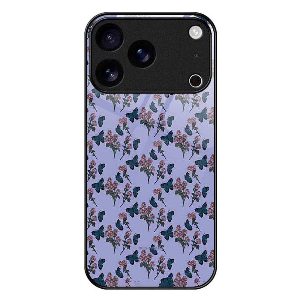 For iPhone 17 Pro Max Case TPU PC Tempered Glass Pattern Printing Slim Phone Back Cover - B0312