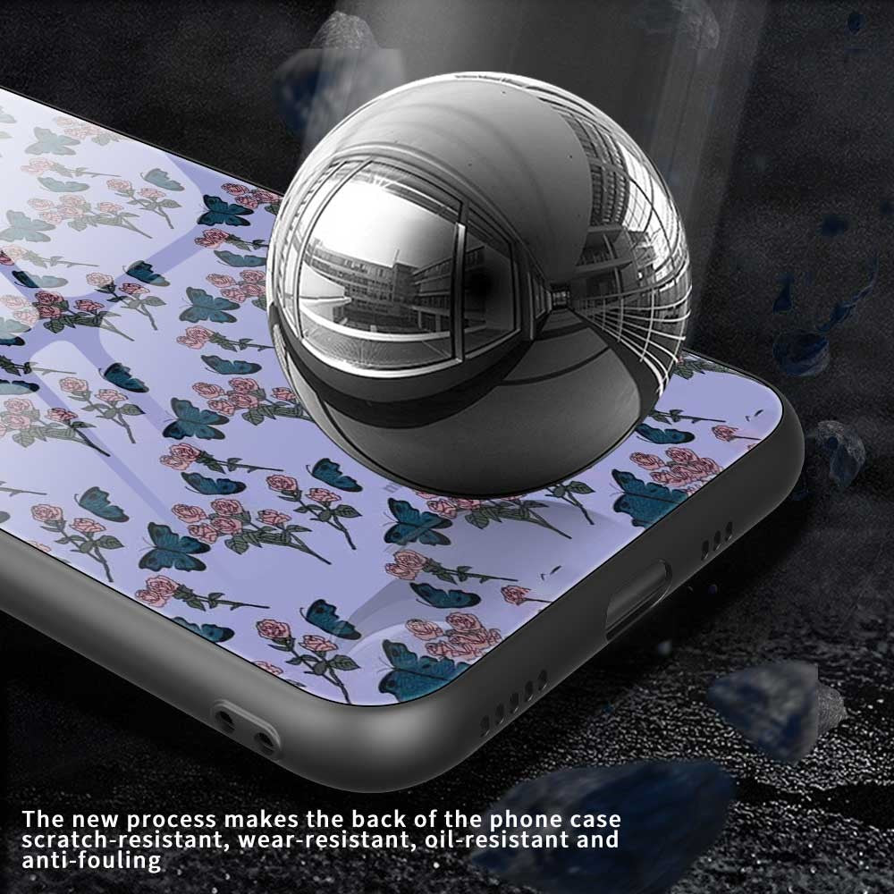 For iPhone 17 Pro Max Case TPU PC Tempered Glass Pattern Printing Slim Phone Back Cover - B0312