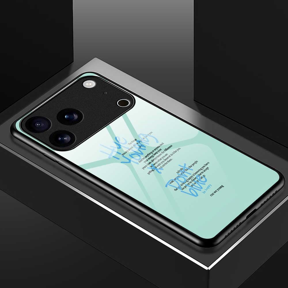 For iPhone 17 Pro Max Case TPU PC Tempered Glass Pattern Printing Slim Phone Back Cover - B0313