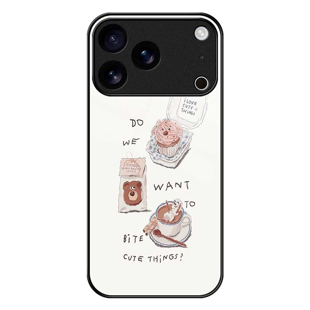 For iPhone 17 Pro Max Case TPU PC Tempered Glass Pattern Printing Slim Phone Back Cover - B0314