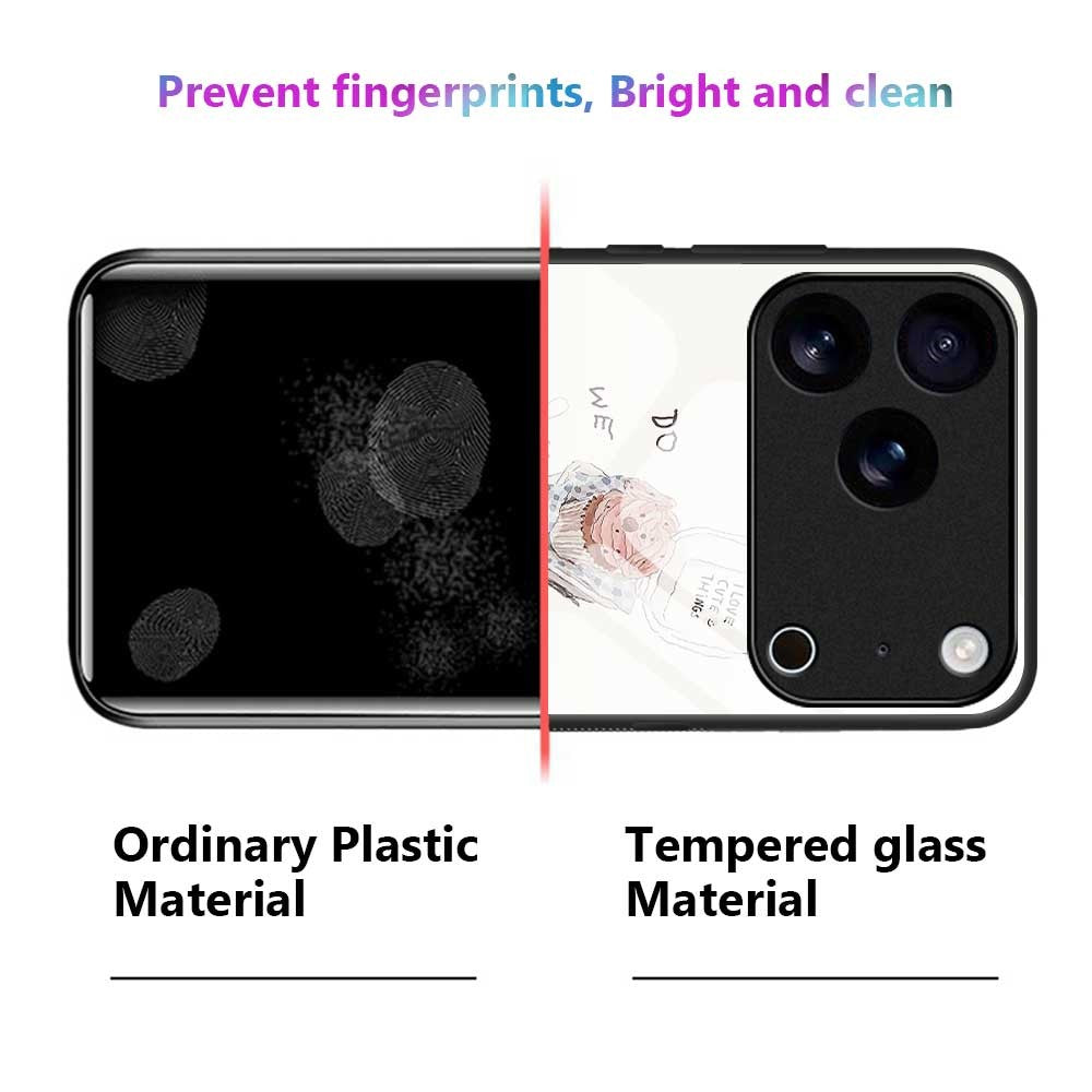 For iPhone 17 Pro Max Case TPU PC Tempered Glass Pattern Printing Slim Phone Back Cover - B0314