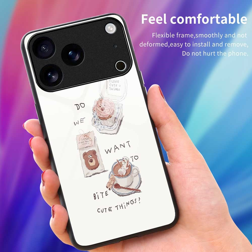 For iPhone 17 Pro Max Case TPU PC Tempered Glass Pattern Printing Slim Phone Back Cover - B0314