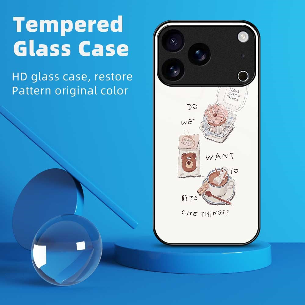 For iPhone 17 Pro Max Case TPU PC Tempered Glass Pattern Printing Slim Phone Back Cover - B0314