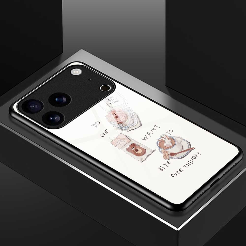 For iPhone 17 Pro Max Case TPU PC Tempered Glass Pattern Printing Slim Phone Back Cover - B0314