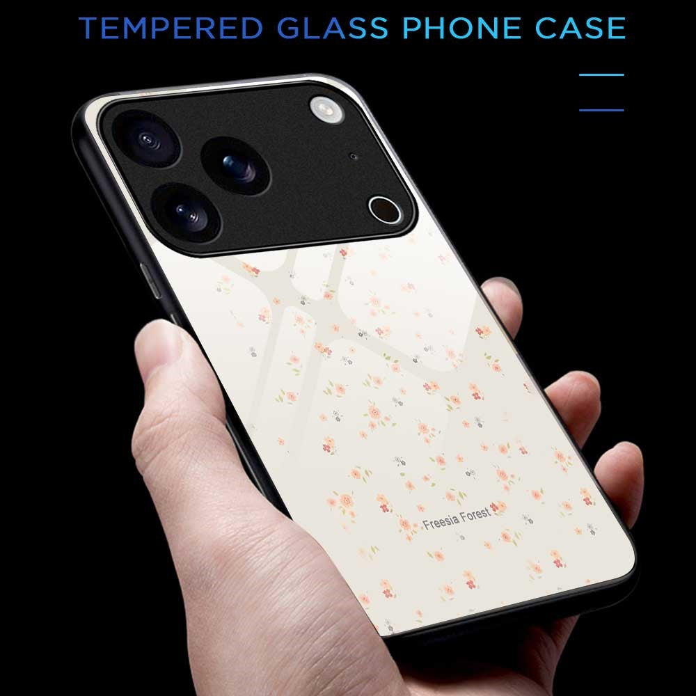 For iPhone 17 Pro Max Case TPU PC Tempered Glass Pattern Printing Slim Phone Back Cover - B0317