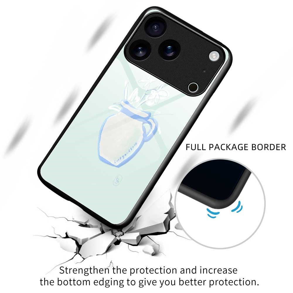 For iPhone 17 Pro Max Case PC TPU Tempered Glass Pattern Printing Shockproof Phone Back Cover - B0318