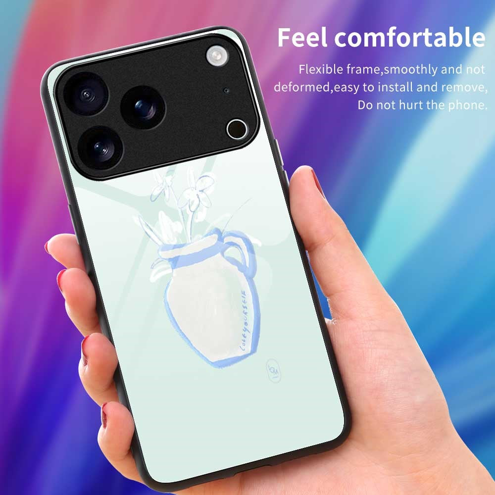 For iPhone 17 Pro Max Case PC TPU Tempered Glass Pattern Printing Shockproof Phone Back Cover - B0318