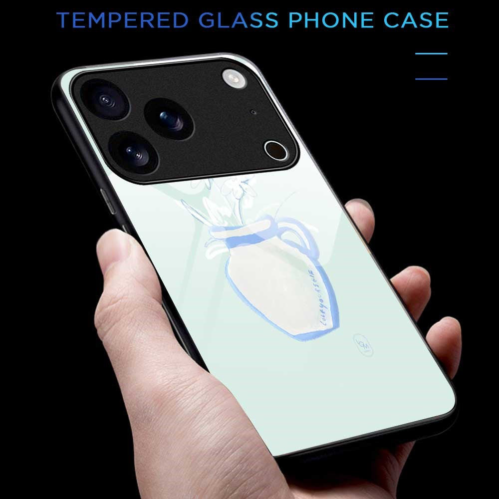 For iPhone 17 Pro Max Case PC TPU Tempered Glass Pattern Printing Shockproof Phone Back Cover - B0318