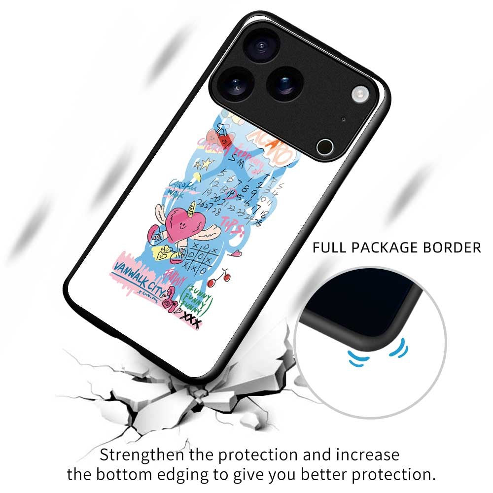 For iPhone 17 Pro Max Case PC TPU Tempered Glass Pattern Printing Shockproof Phone Back Cover - B0319