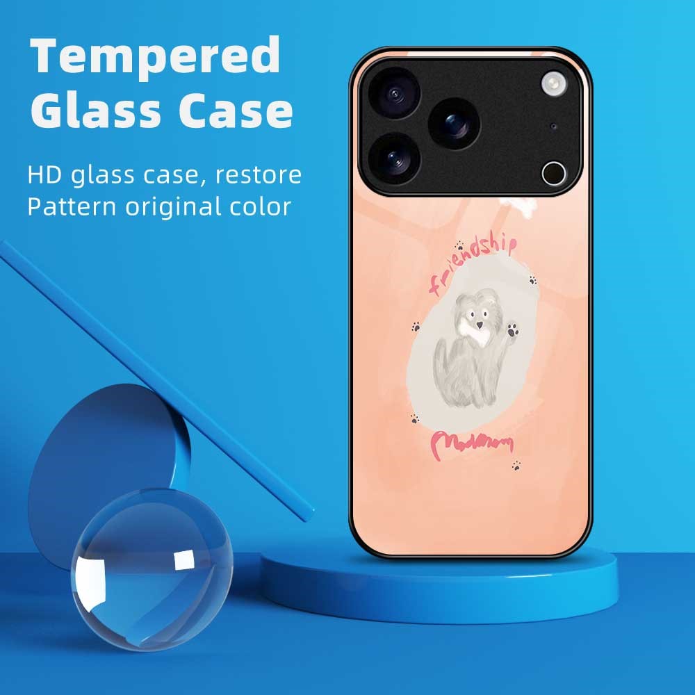 For iPhone 17 Pro Max Case PC TPU Tempered Glass Pattern Printing Shockproof Phone Back Cover - B0323