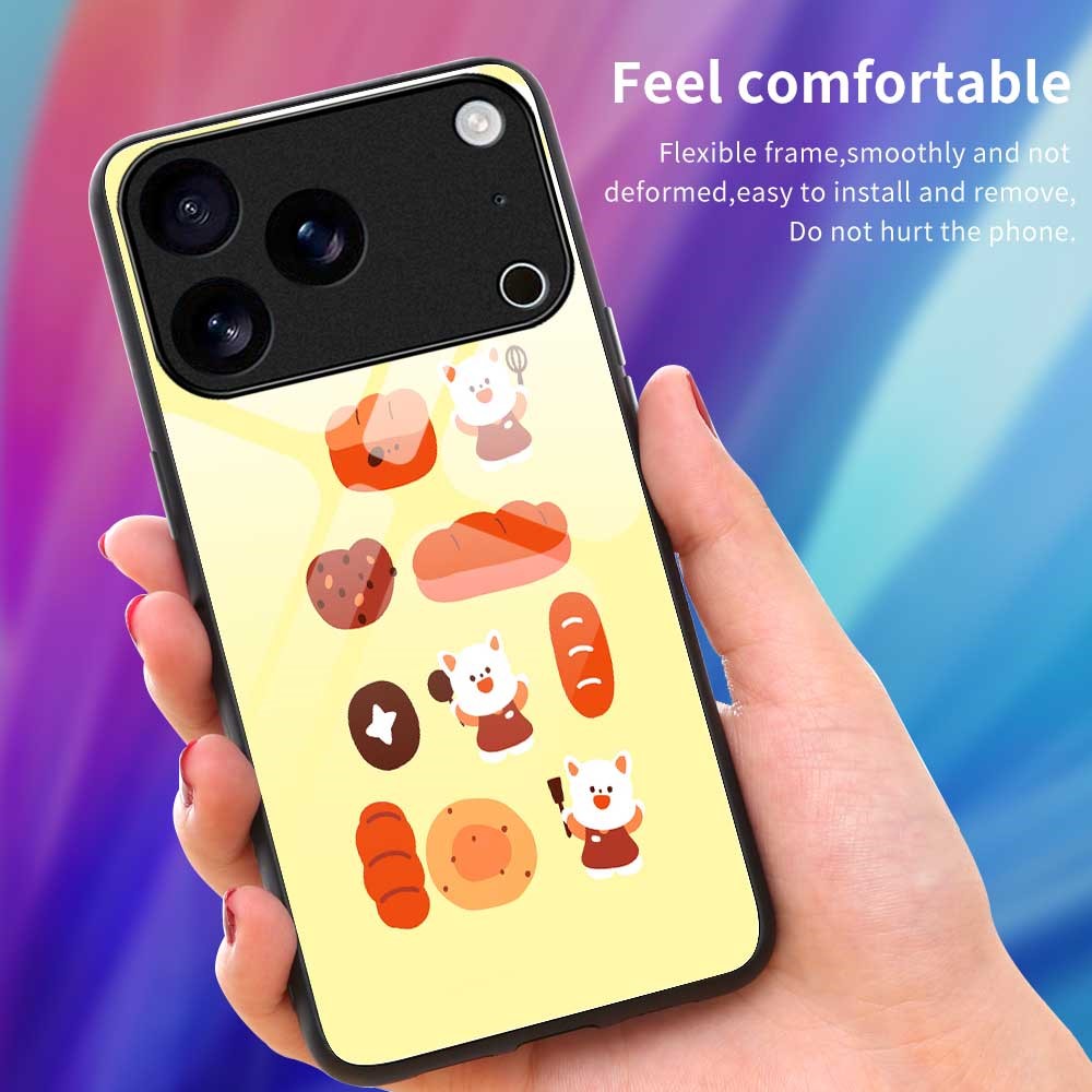 For iPhone 17 Pro Max Case PC TPU Tempered Glass Pattern Printing Shockproof Phone Back Cover - B0324