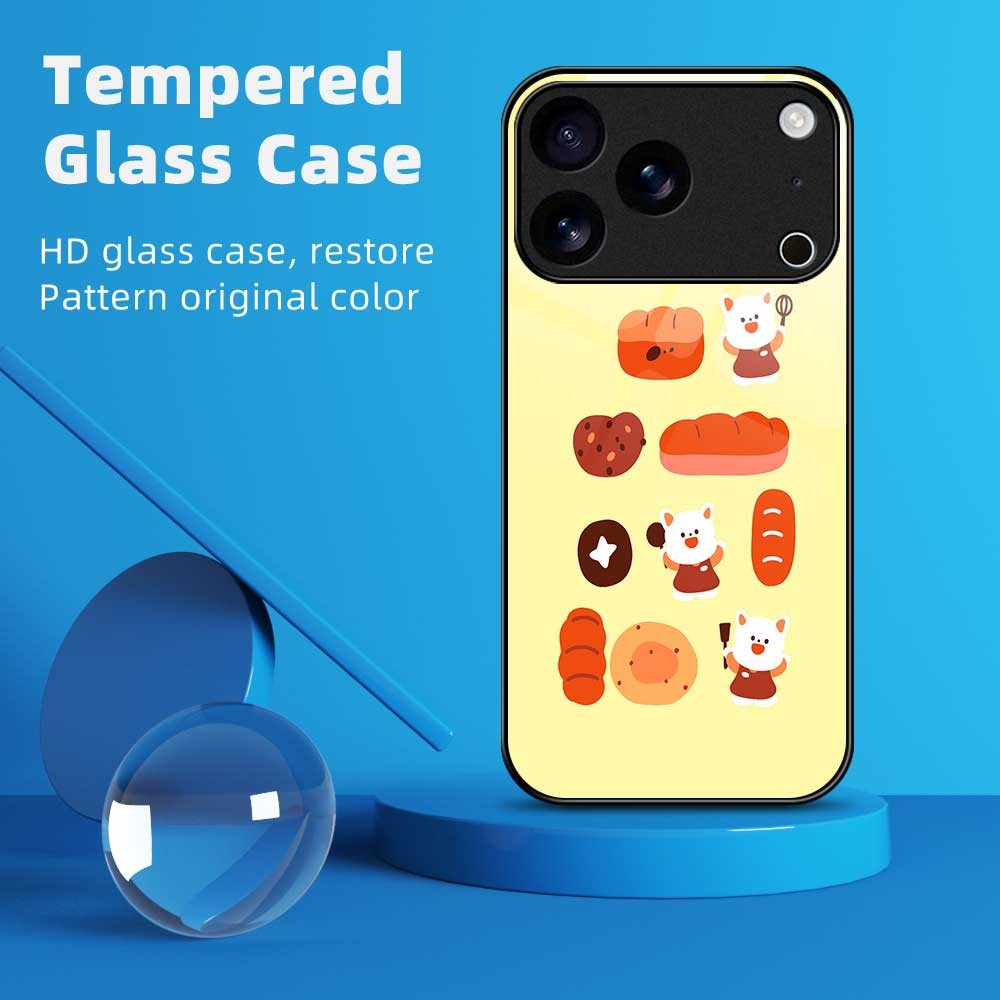 For iPhone 17 Pro Max Case PC TPU Tempered Glass Pattern Printing Shockproof Phone Back Cover - B0324