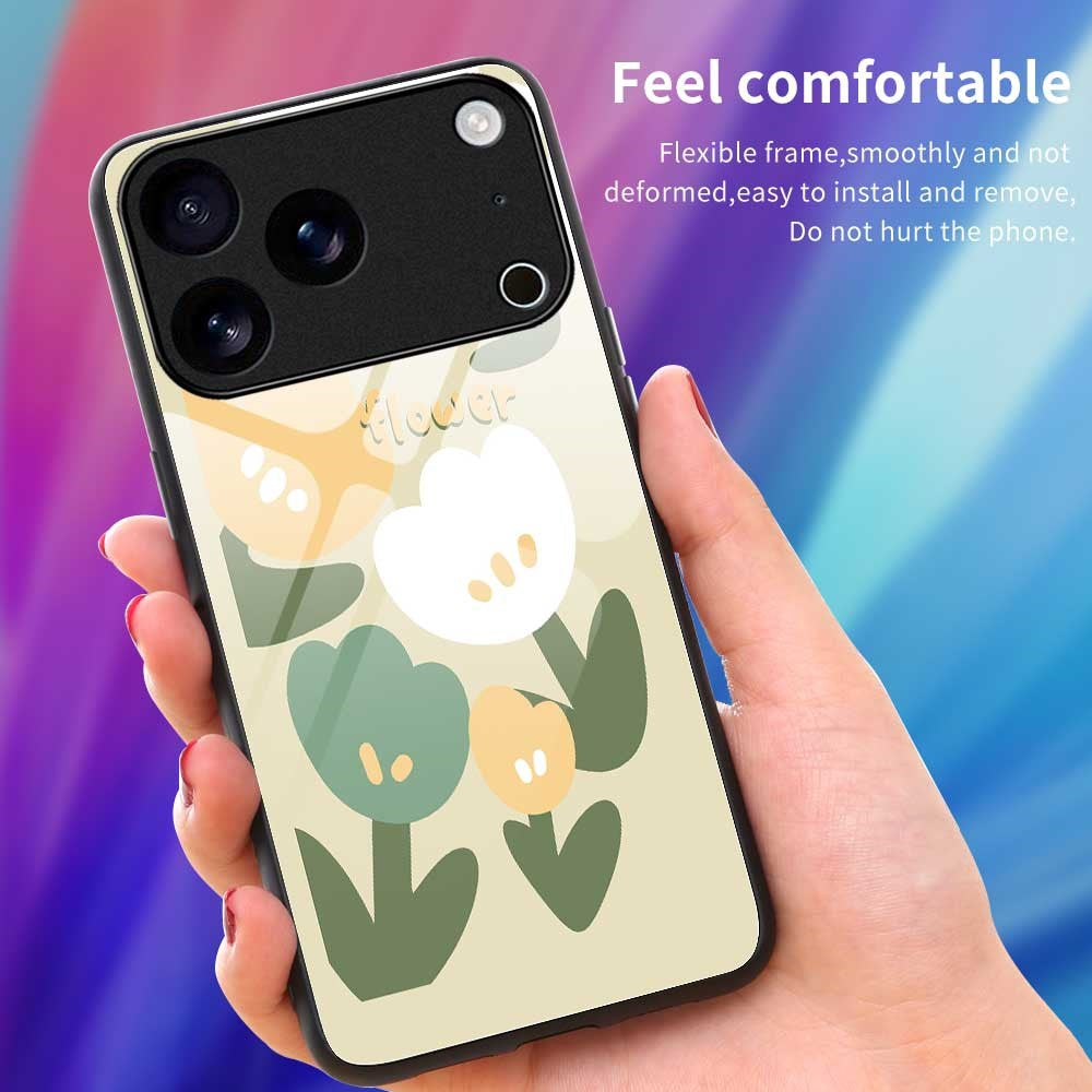 For iPhone 17 Pro Max Case PC TPU Tempered Glass Pattern Printing Shockproof Phone Back Cover - B0325