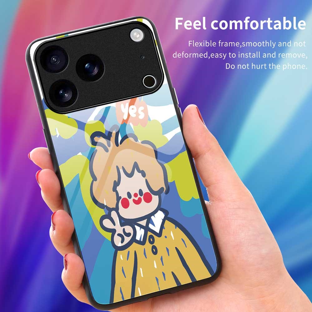 For iPhone 17 Pro Max Case PC TPU Tempered Glass Pattern Printing Shockproof Phone Back Cover - B0328