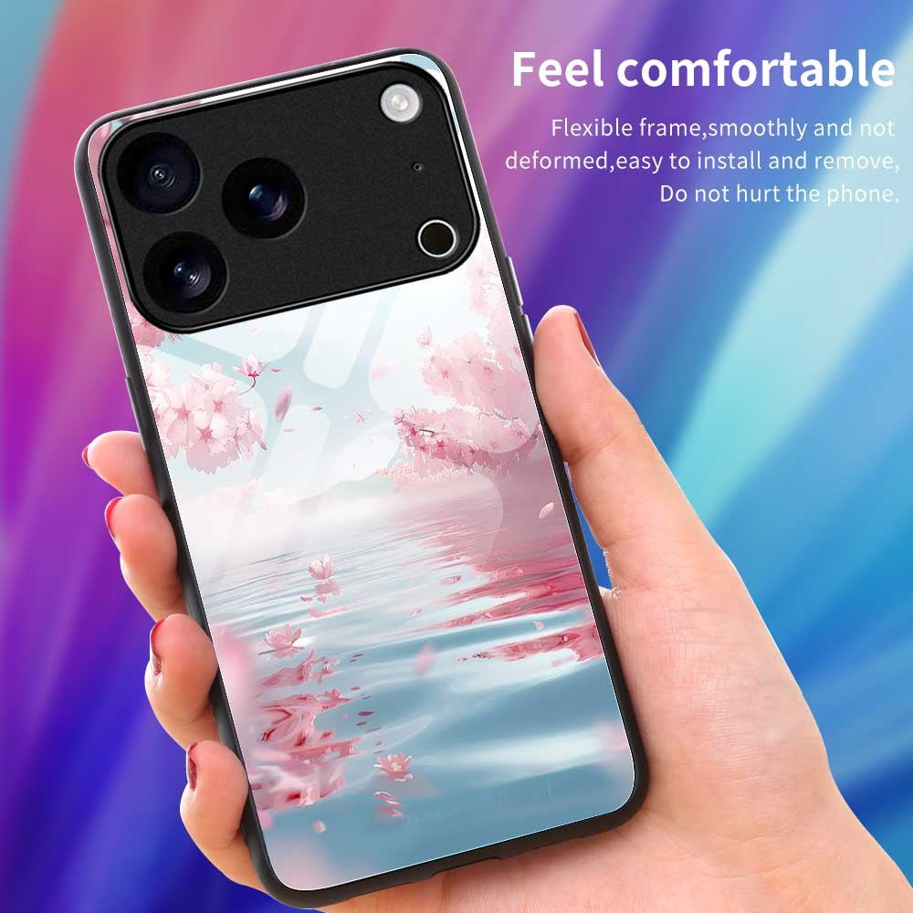 For iPhone 17 Pro Max Case PC TPU Tempered Glass Pattern Printing Shockproof Phone Back Cover - B0330