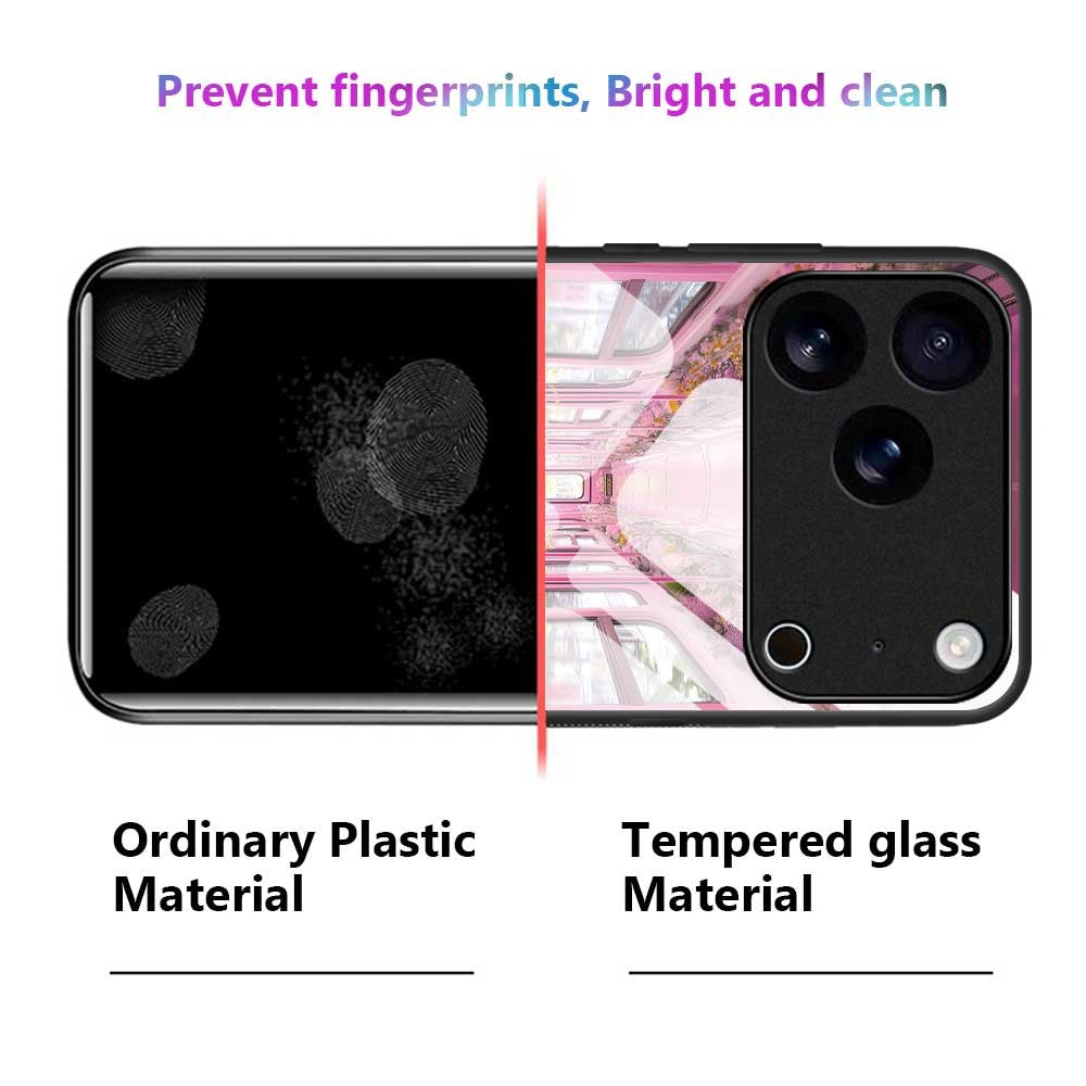 For iPhone 17 Pro Max Case PC TPU Tempered Glass Pattern Printing Shockproof Phone Back Cover - B0331