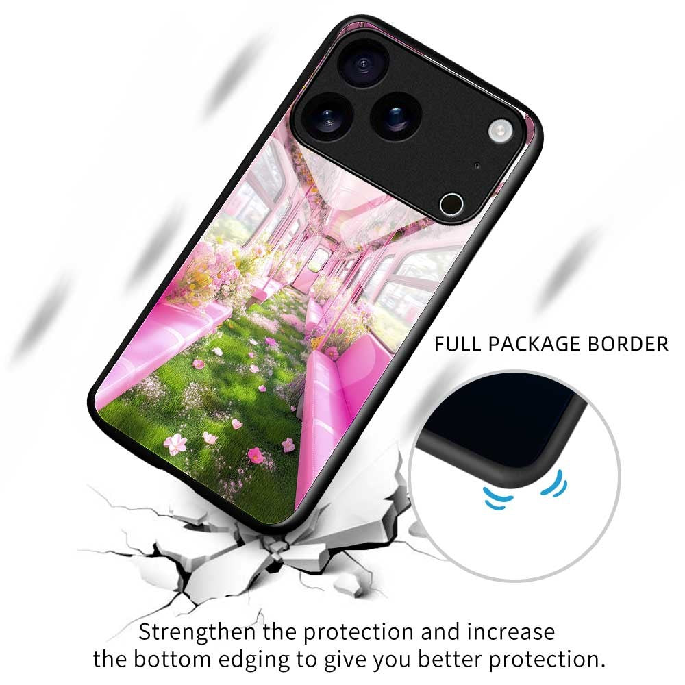For iPhone 17 Pro Max Case PC TPU Tempered Glass Pattern Printing Shockproof Phone Back Cover - B0331