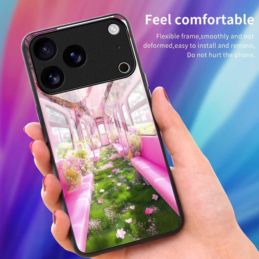 For iPhone 17 Pro Max Case PC TPU Tempered Glass Pattern Printing Shockproof Phone Back Cover - B0331