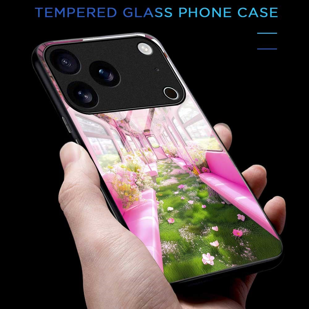 For iPhone 17 Pro Max Case PC TPU Tempered Glass Pattern Printing Shockproof Phone Back Cover - B0331