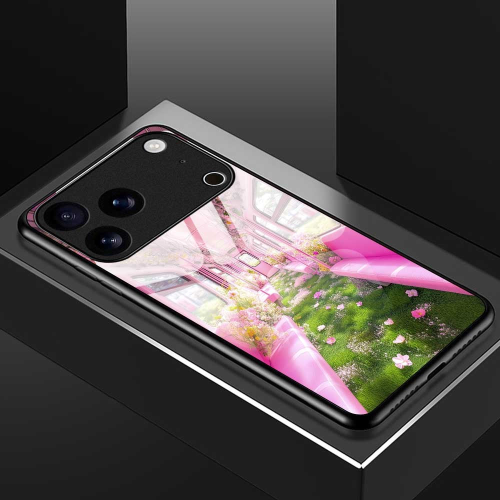 For iPhone 17 Pro Max Case PC TPU Tempered Glass Pattern Printing Shockproof Phone Back Cover - B0331