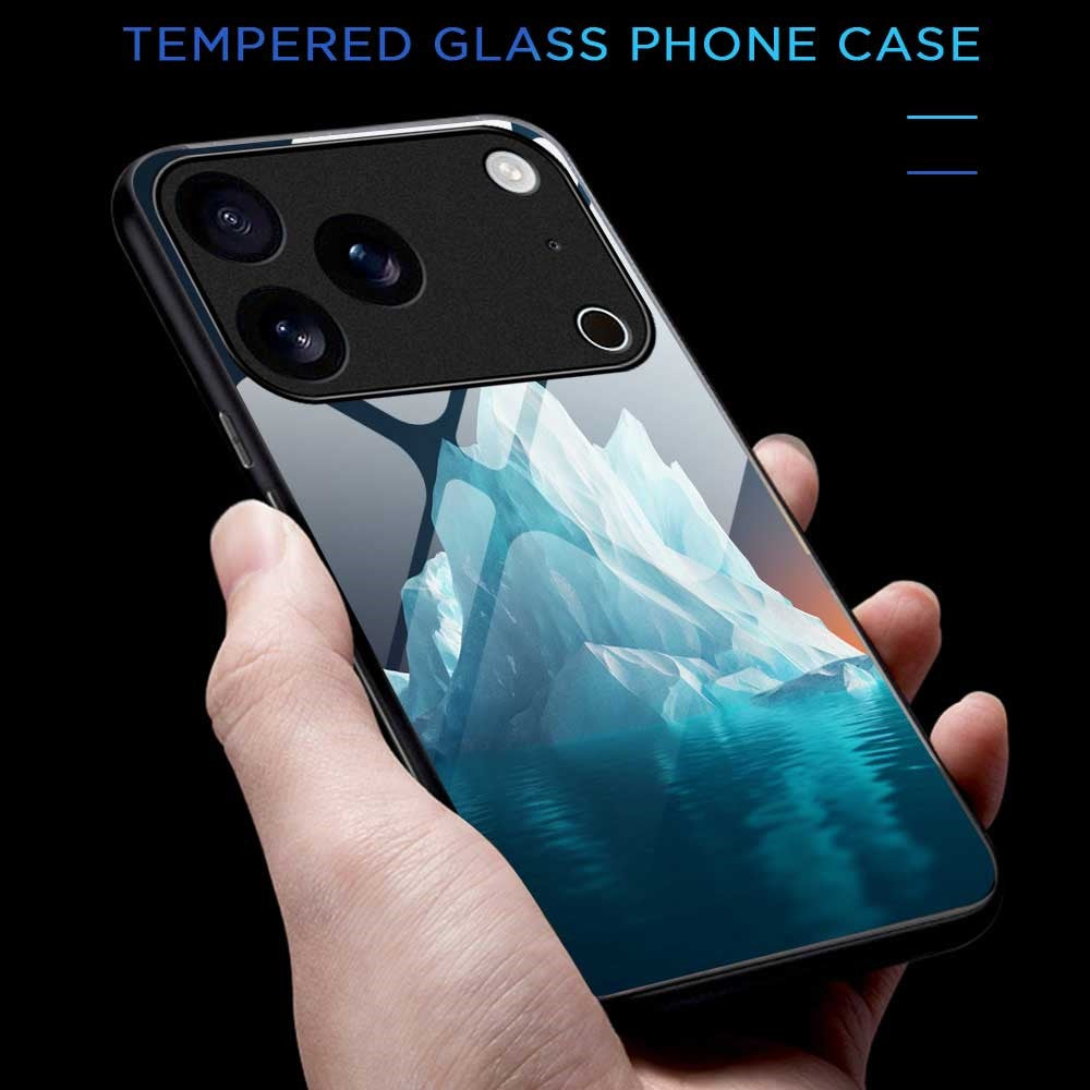 For iPhone 17 Pro Max Case PC TPU Tempered Glass Pattern Printing Shockproof Phone Back Cover - B0335