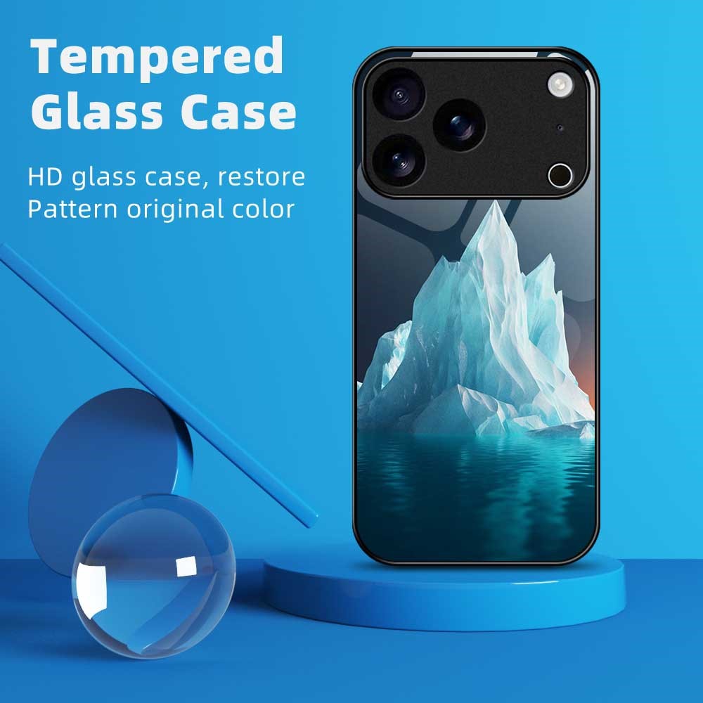 For iPhone 17 Pro Max Case PC TPU Tempered Glass Pattern Printing Shockproof Phone Back Cover - B0335