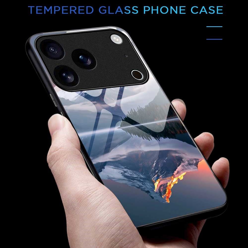 For iPhone 17 Pro Max Case PC TPU Tempered Glass Pattern Printing Shockproof Phone Back Cover - B0336